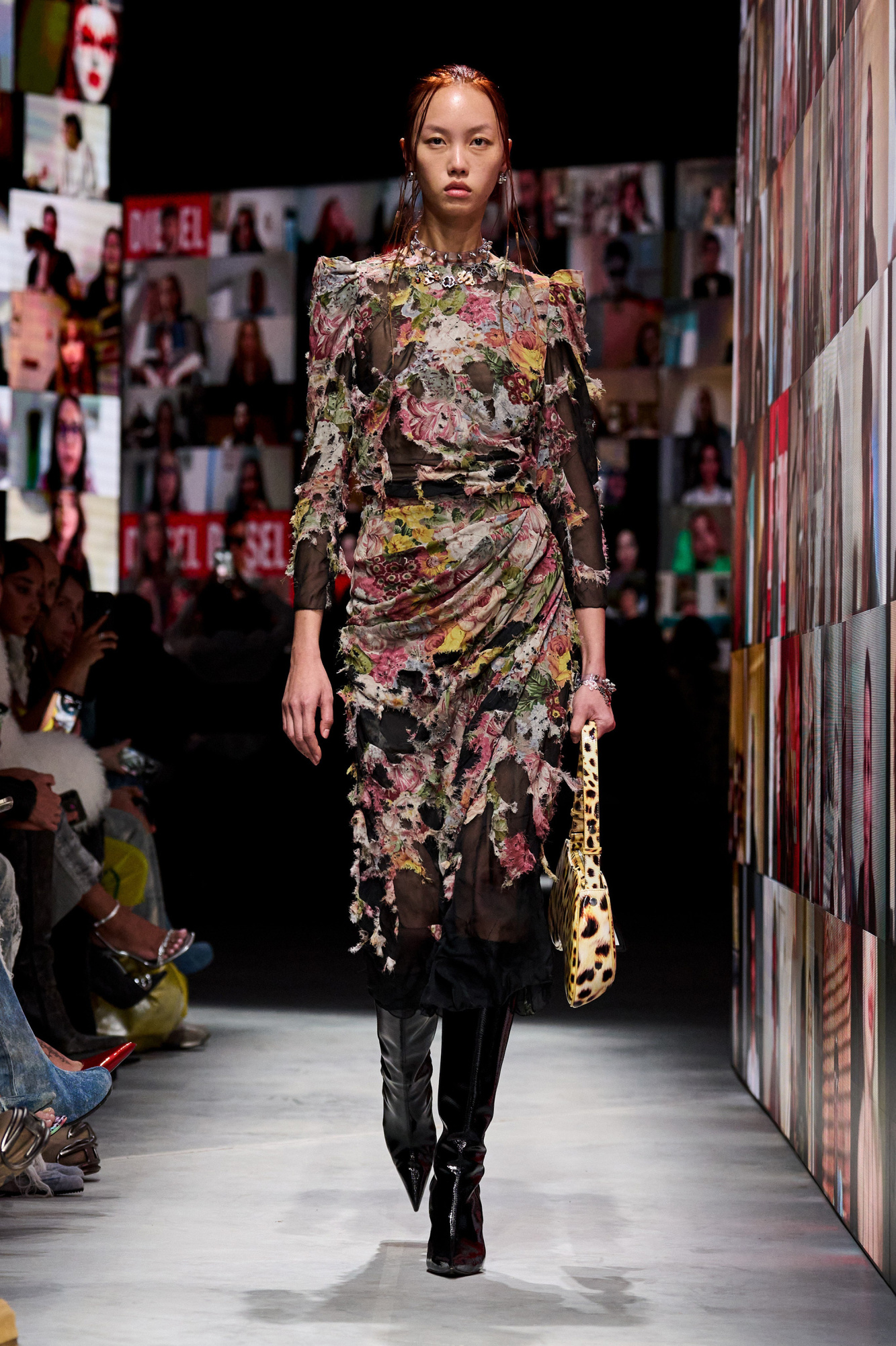 【DIESEL】D Rollas Dress - Yellow Women's Long printed dress with clear crystals | Multicolor